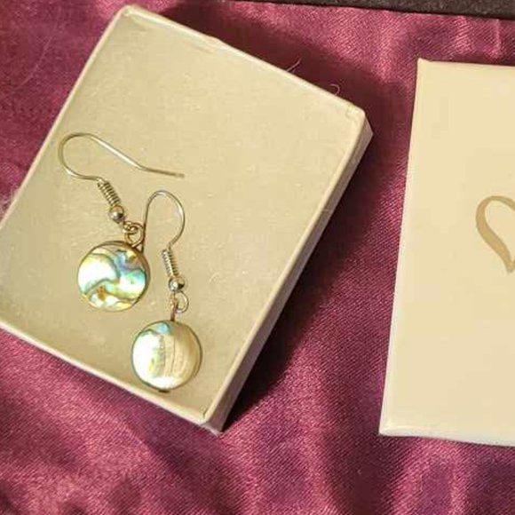 Round Abalone Shell Hook Earrings - Picture 3 of 3